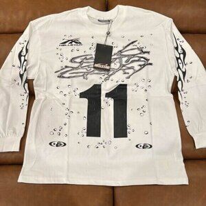 Hellstar Sports #11 Logo Cotton Jersey White Sweater for Men size Large
